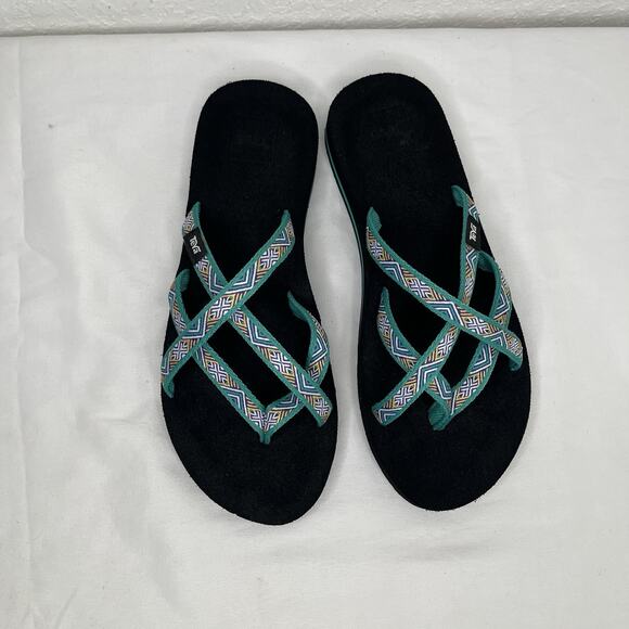 Teva Olowahu Green Slip On Sandals Size US 8, bohemian, hippie, colorful, resort - Picture 1 of 6